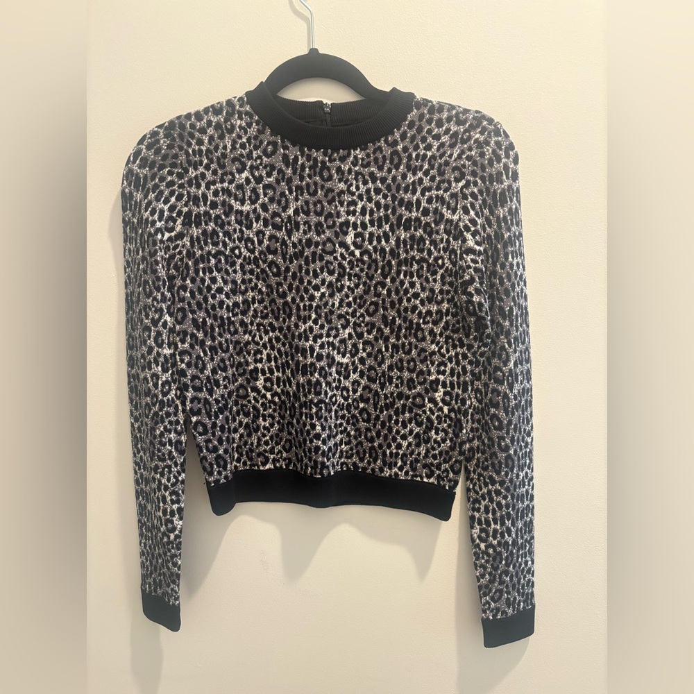 Michael Kors Collection Black and Gray Leopard Print Sweater